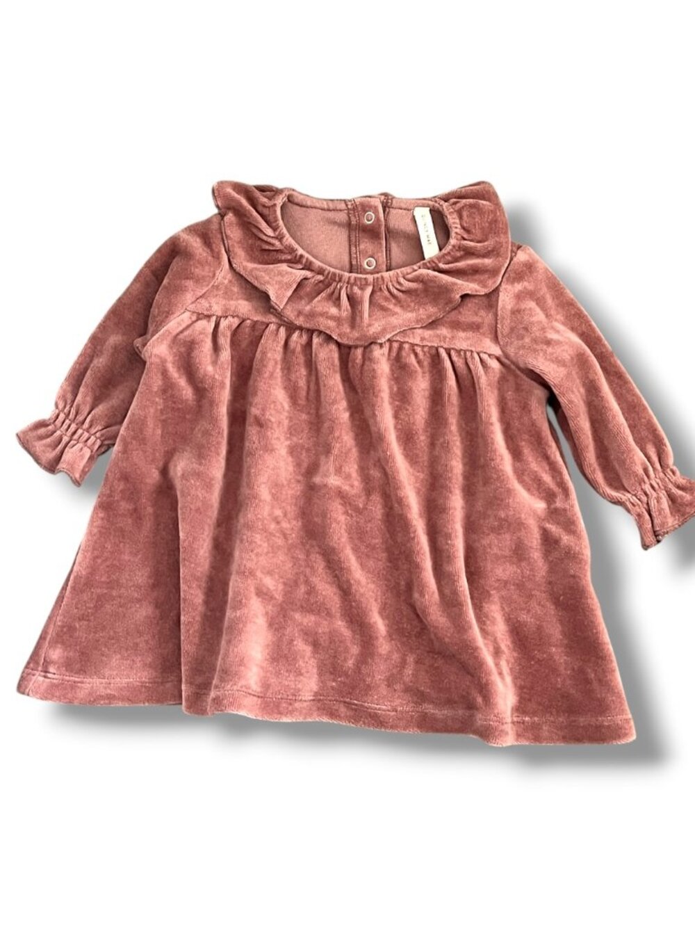 NWT Quincy Mae Velour Ruffle Fig Long Sleeve Dress Size 3-6M
